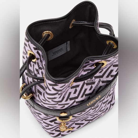 SALE! Versace La Greca Virtus metallic monogram bucket leather crossbody bag NEW - Picture 3 of 12